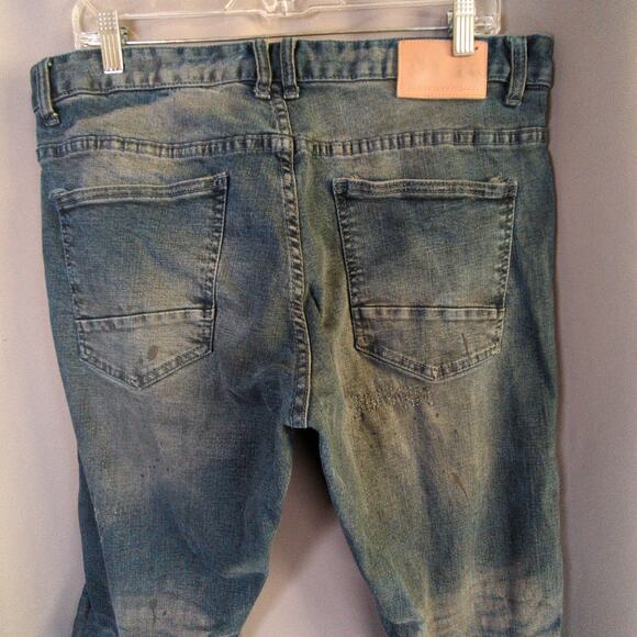 Smoke Rise Jeans Mens 36x32 Blue Distressed Slim Stretch - Picture 12 of 13